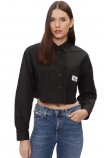 CALVIN KLEIN JEANS WOVEN LABEL CROPPED LS SHIRT ΠΟΥΚΑΜΙΣΟ ΓΥΝΑΙΚΕΙΟ BLACK