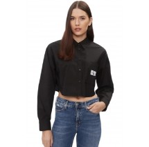 CALVIN KLEIN JEANS WOVEN LABEL CROPPED SHIRT ΠΟΥΚΑΜΙΣΟ ΓΥΝΑΙΚΕΙΟ BLACK