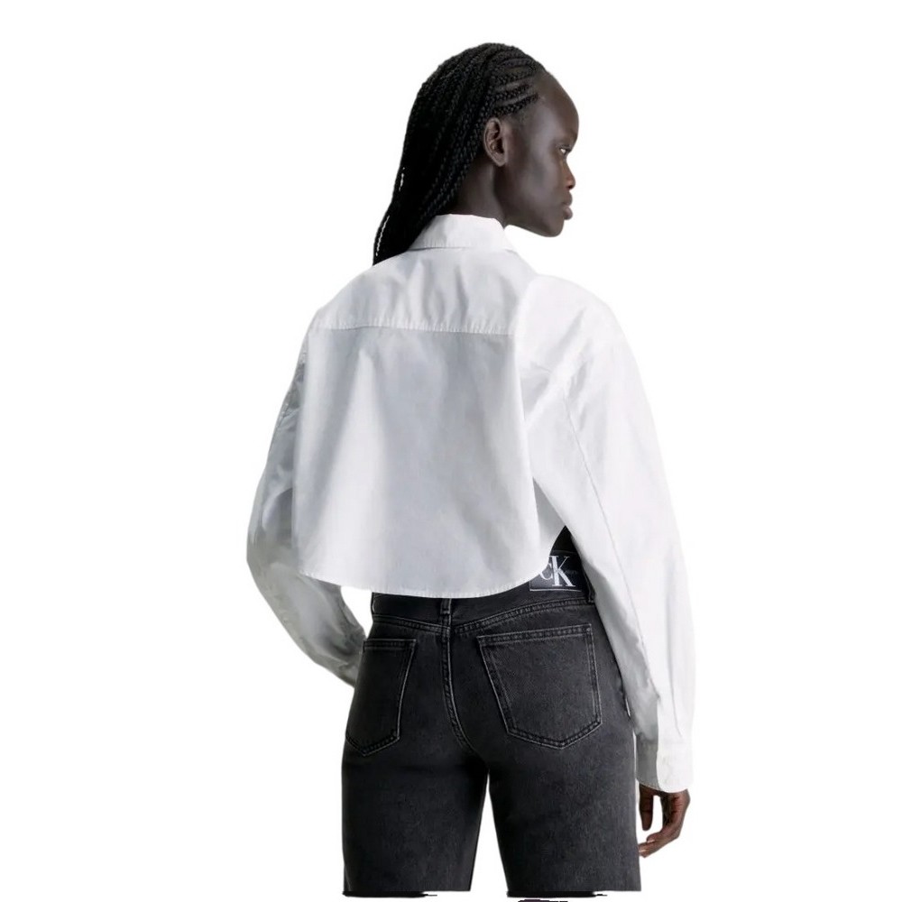 CALVIN KLEIN JEANS WOVEN LABEL CROPPED SHIRT ΠΟΥΚΑΜΙΣΟ ΓΥΝΑΙΚΕΙΟ WHITE