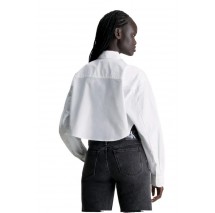 CALVIN KLEIN JEANS WOVEN LABEL CROPPED SHIRT ΠΟΥΚΑΜΙΣΟ ΓΥΝΑΙΚΕΙΟ WHITE