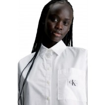 CALVIN KLEIN JEANS WOVEN LABEL CROPPED SHIRT ΠΟΥΚΑΜΙΣΟ ΓΥΝΑΙΚΕΙΟ WHITE