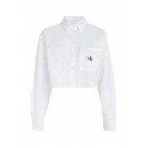 CALVIN KLEIN JEANS WOVEN LABEL CROPPED SHIRT ΠΟΥΚΑΜΙΣΟ ΓΥΝΑΙΚΕΙΟ WHITE