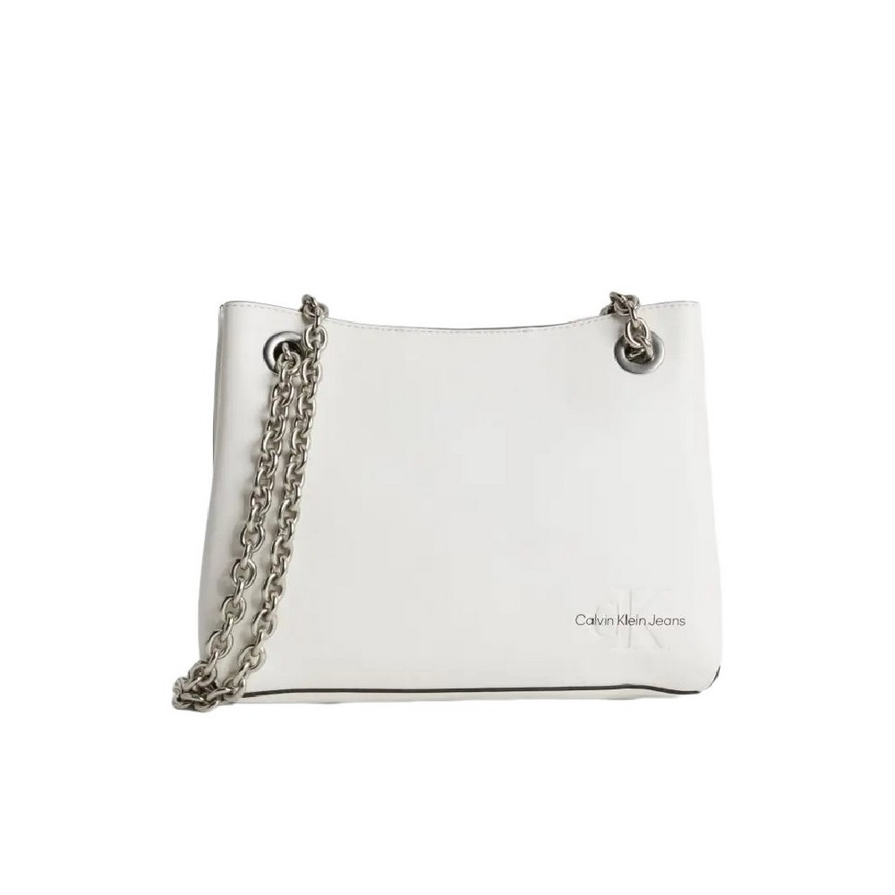 CALVIN KLEIN JEANS SCULPTED SHOULDER BAG W/CHAIN24 ΤΣΑΝΤΑ ΓΥΝΑΙΚΕΙΑ WHITE