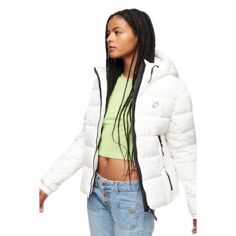 SUPERDRY HOODED SPIRIT SPORTS PUFFER ΜΠΟΥΦΑΝ ΓΥΝΑΙΚΕΙΟ WHITE