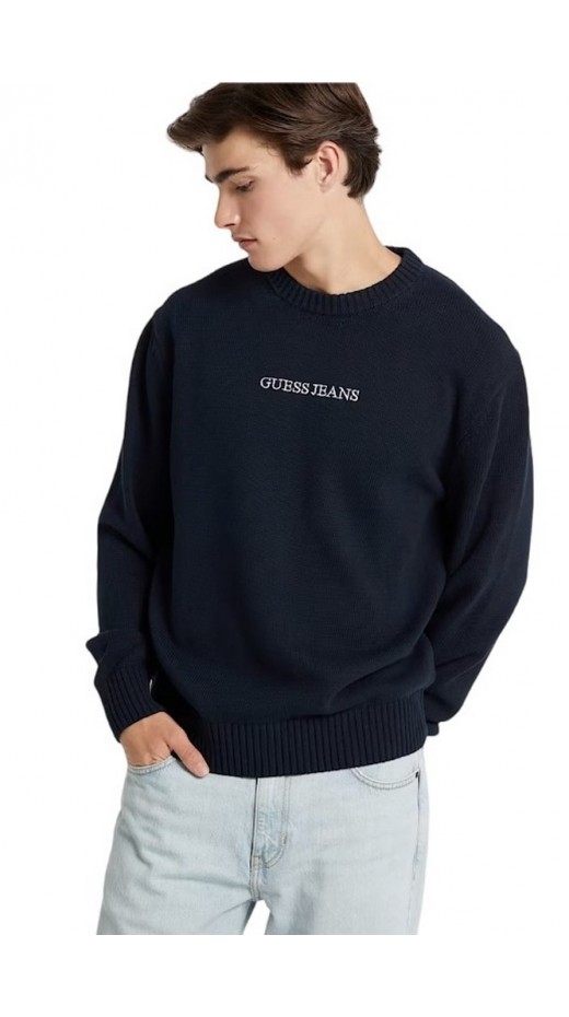 GUESS JEANS LS CN GUESS J EMB SWTR ΜΠΛΟΥΖΑ ΠΛΕΚΤΗ ΑΝΔΡΙΚΗ NAVY