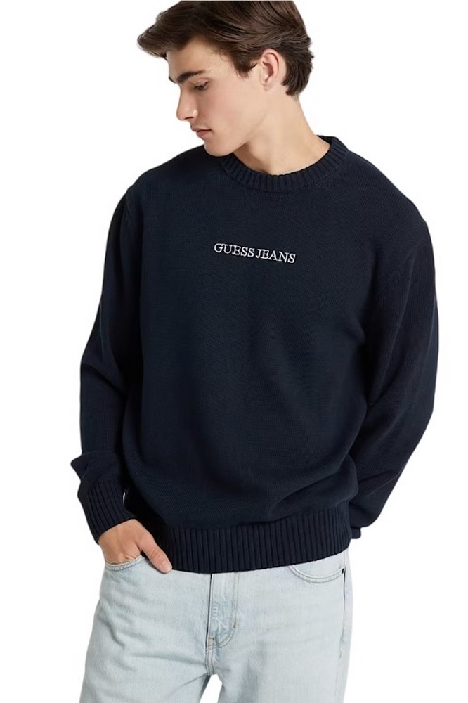 GUESS JEANS LS CN GUESS J EMB SWTR ΜΠΛΟΥΖΑ ΠΛΕΚΤΗ ΑΝΔΡΙΚΗ NAVY