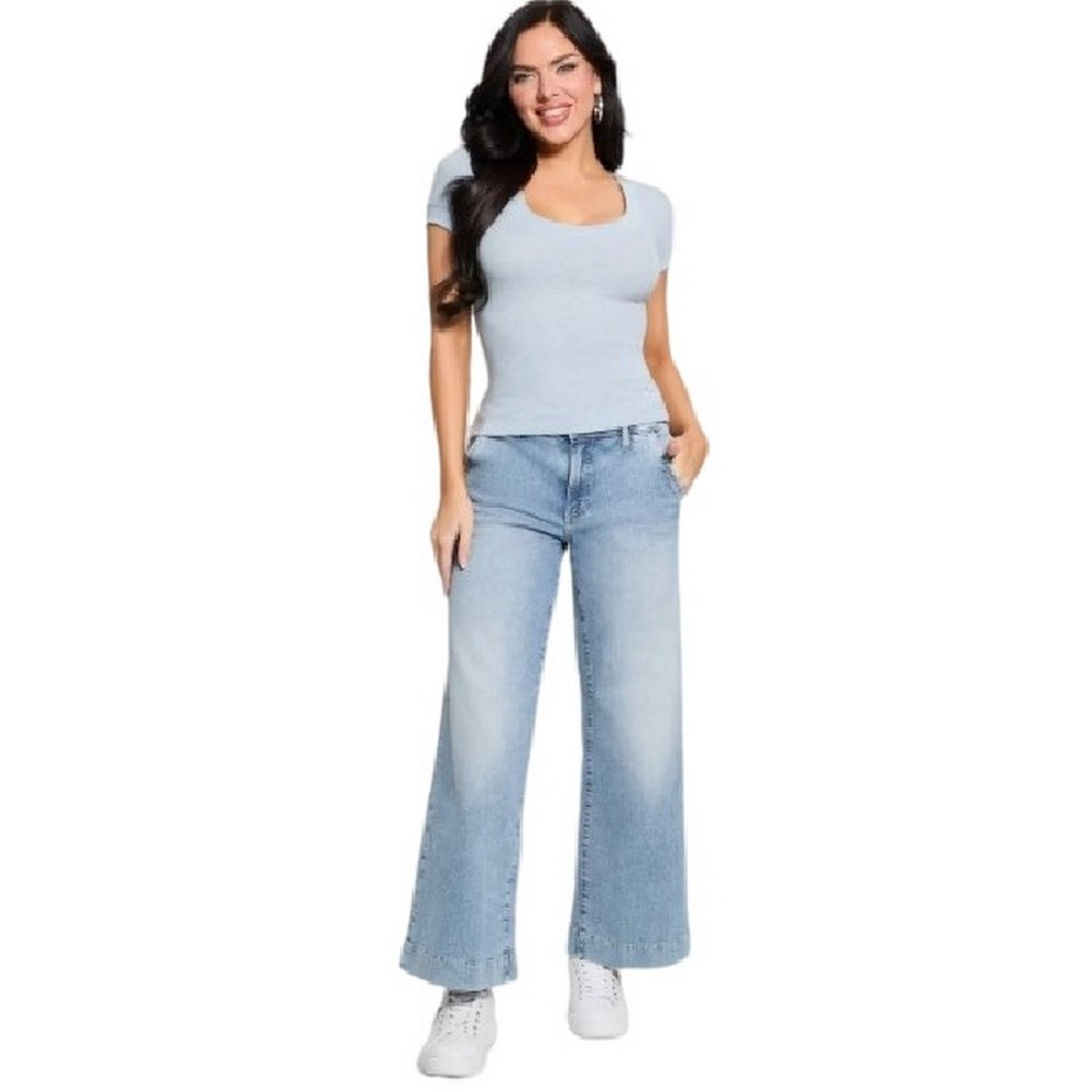 GUESS ZOYA WIDE LEG CROP ΠΑΝΤΕΛΟΝΙ ΓΥΝΑΙΚΕΙΟ LIGHT DENIM