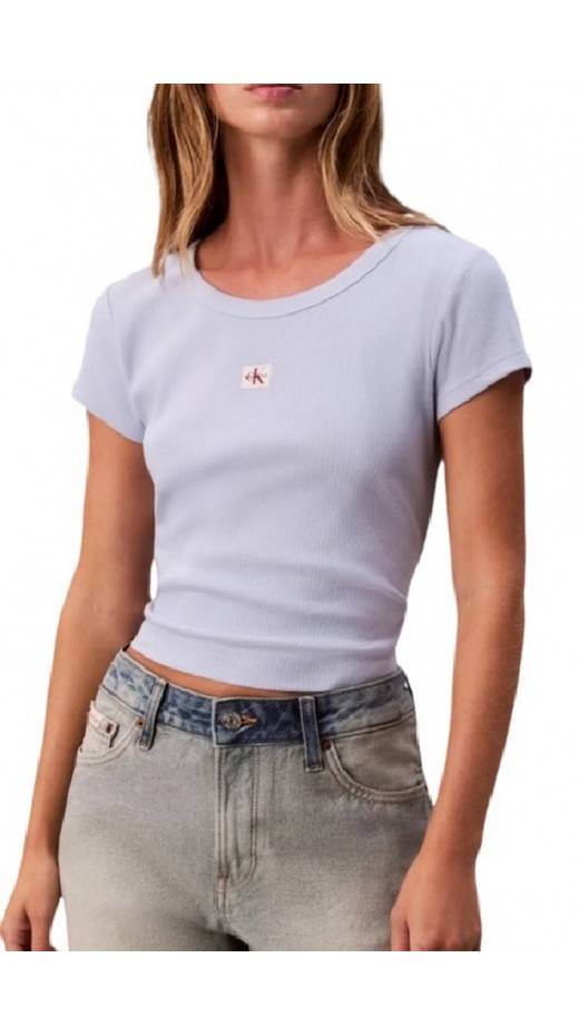 CALVIN KLEIN JEANS WOVEN LABEL 2X2 RIB BABY T-SHIRT ΜΠΛΟΥΖΑ ΓΥΝΑΙΚΕΙΑ CIEL