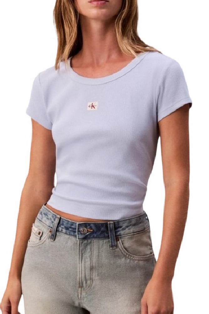 CALVIN KLEIN JEANS WOVEN LABEL 2X2 RIB BABY T-SHIRT ΜΠΛΟΥΖΑ ΓΥΝΑΙΚΕΙΑ CIEL