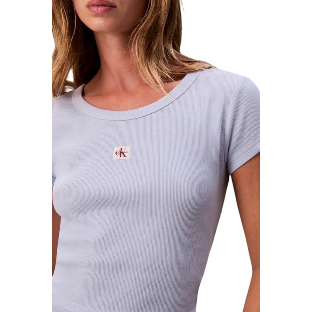 CALVIN KLEIN JEANS WOVEN LABEL 2X2 RIB BABY T-SHIRT ΜΠΛΟΥΖΑ ΓΥΝΑΙΚΕΙΑ CIEL