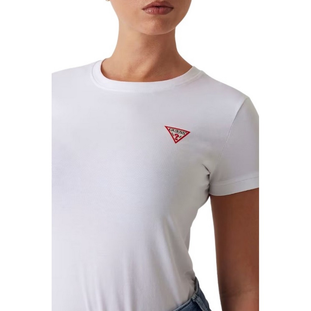 GUESS  CN MINI TRIANGLE TEE T-SHIRT ΜΠΛΟΥΖΑ ΓΥΝΑΙΚΕΙΑ WHITE