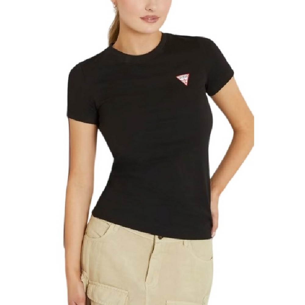 GUESS  CN MINI TRIANGLE TEE T-SHIRT ΜΠΛΟΥΖΑ ΓΥΝΑΙΚΕΙΑ BLACK