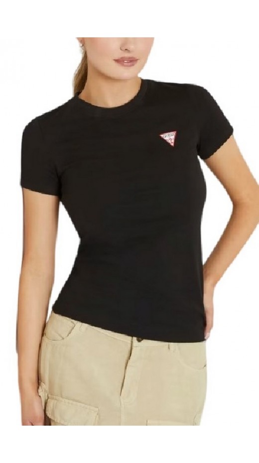 GUESS  CN MINI TRIANGLE TEE T-SHIRT ΜΠΛΟΥΖΑ ΓΥΝΑΙΚΕΙΑ BLACK