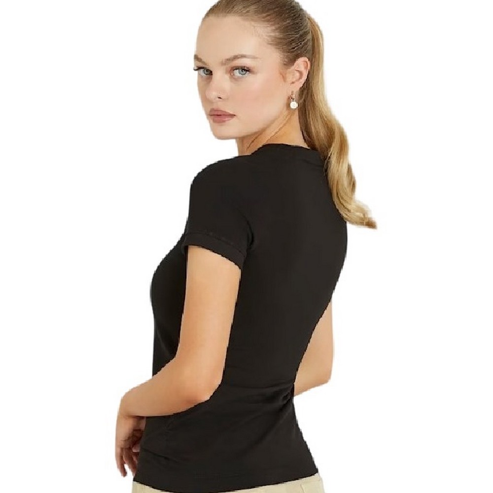 GUESS  CN MINI TRIANGLE TEE T-SHIRT ΜΠΛΟΥΖΑ ΓΥΝΑΙΚΕΙΑ BLACK