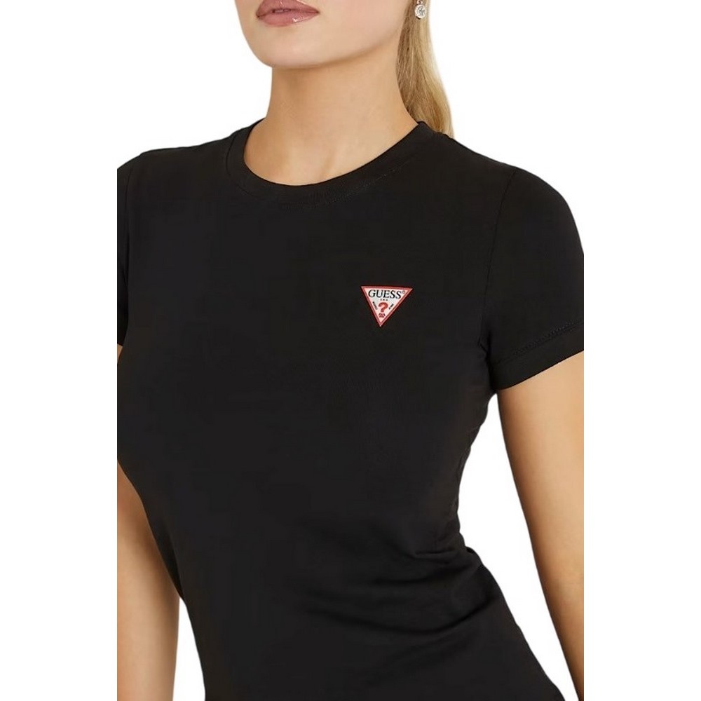 GUESS  CN MINI TRIANGLE TEE T-SHIRT ΜΠΛΟΥΖΑ ΓΥΝΑΙΚΕΙΑ BLACK