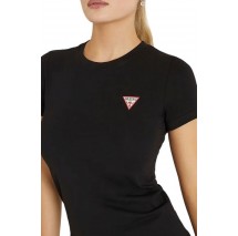 GUESS  CN MINI TRIANGLE TEE T-SHIRT ΜΠΛΟΥΖΑ ΓΥΝΑΙΚΕΙΑ BLACK