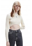 CALVIN KLEIN JEANS BADGE CROPPED SWEATER ΜΠΛΟΥΖΑ ΓΥΝΑΙΚΕΙΑ ECRU