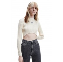 CALVIN KLEIN JEANS BADGE CROPPED SWEATER ΜΠΛΟΥΖΑ ΓΥΝΑΙΚΕΙΑ ECRU