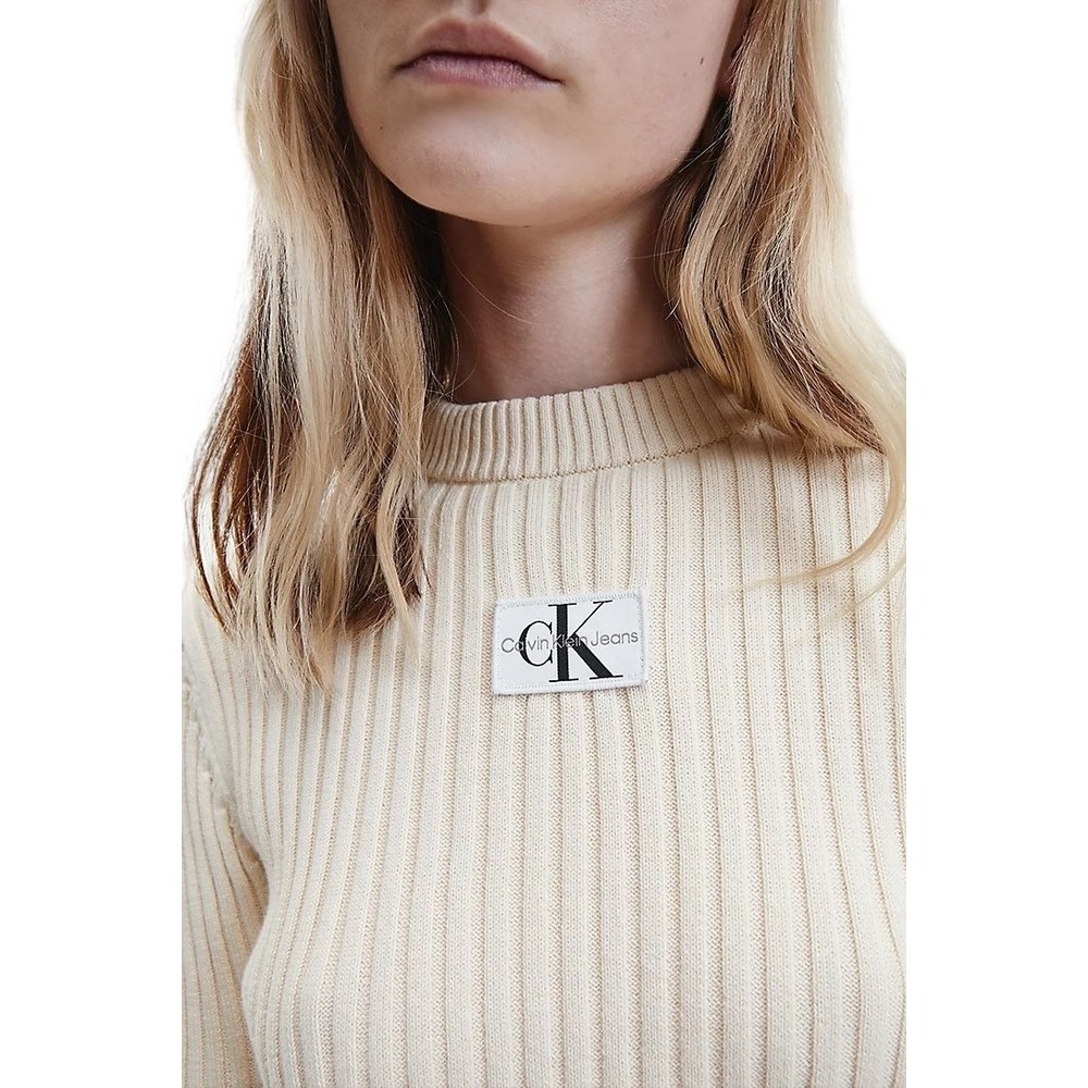 CALVIN KLEIN JEANS BADGE CROPPED SWEATER ΜΠΛΟΥΖΑ ΓΥΝΑΙΚΕΙΑ ECRU