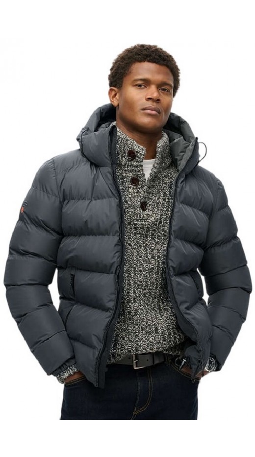 SUPERDRY D1 SDSW HOODED SPORTS PUFFER JACKET ΜΠΟΥΦΑΝ ΑΝΔΡΙΚΟ EBONY