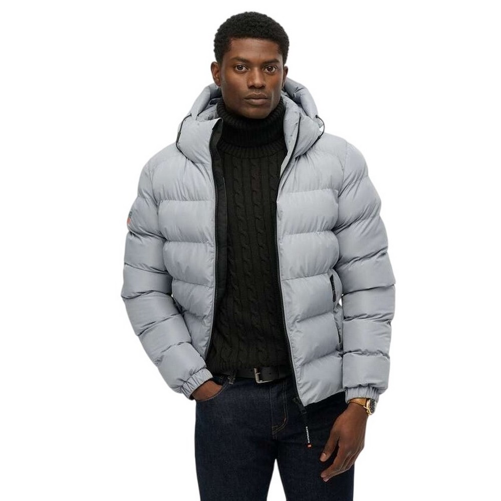 SUPERDRY D1 SDSW HOODED SPORTS PUFFER JACKET ΜΠΟΥΦΑΝ ΑΝΔΡΙΚΟ WASHED DENIM