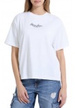 GUESS JEANS CN SS OS EMB SCRIPT TEE T-SHIRT ΜΠΛΟΥΖΑ ΓΥΝΑΙΚΕΙΑ WHITE