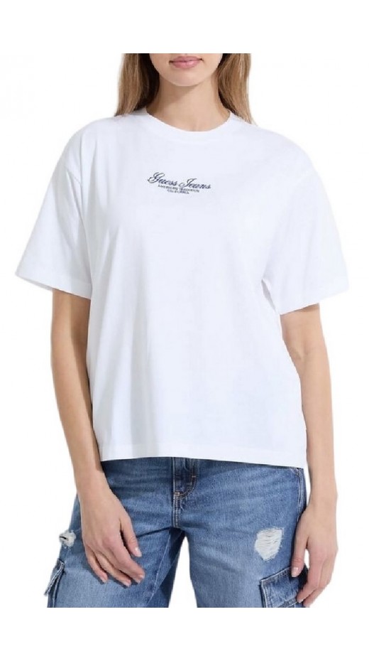 GUESS JEANS CN SS OS EMB SCRIPT TEE T-SHIRT ΜΠΛΟΥΖΑ ΓΥΝΑΙΚΕΙΑ WHITE