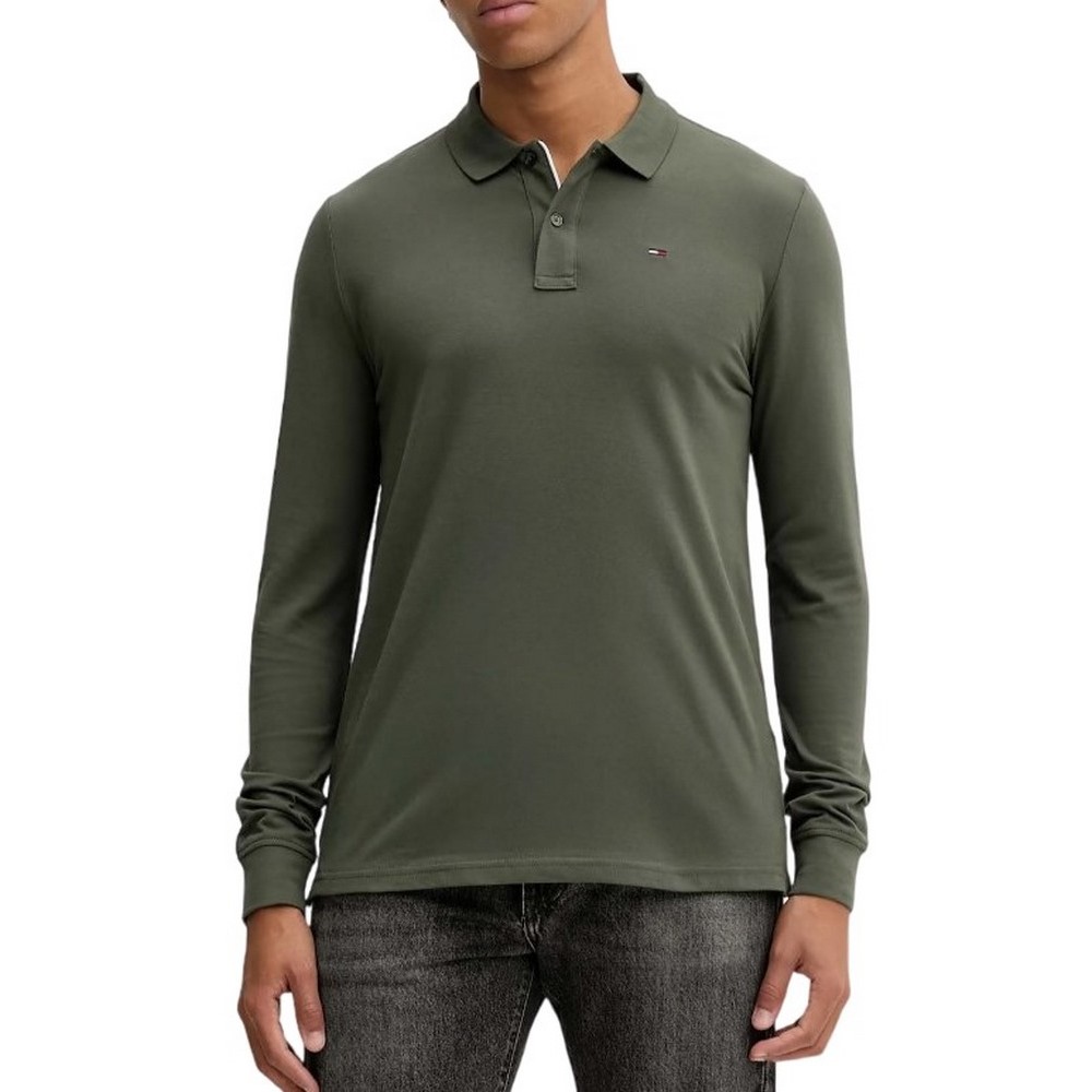 TOMMY JEANS SLIM PLACKET POLO LS EXT ΜΠΛΟΥΖΑ ΑΝΔΡΙΚΗ GREEN