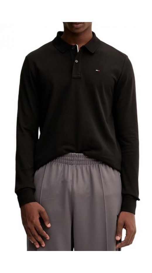 TOMMY JEANS SLIM PLACKET POLO LS EXT ΜΠΛΟΥΖΑ ΑΝΔΡΙΚΗ BLACK