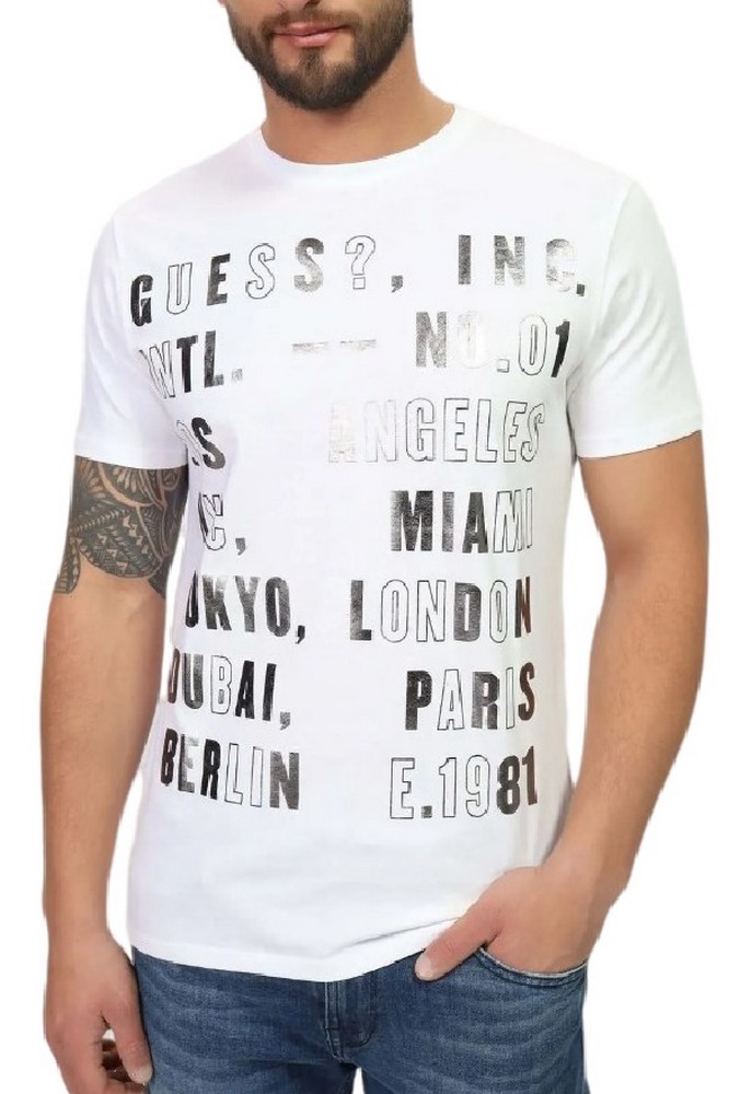 GUESS CITY LOGO T-SHIRT ΜΠΛΟΥΖΑ ΑΝΔΡΙΚΗ WHITE