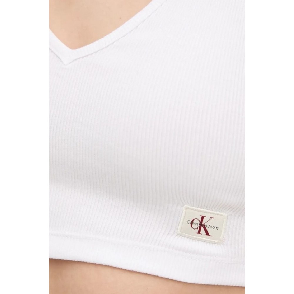 CALVIN KLEIN JEANS WOVEN LABEL RIB BRALETTE ΤΟΠ ΓΥΝΑΙΚΕΙΟ BRIGHT WHITE