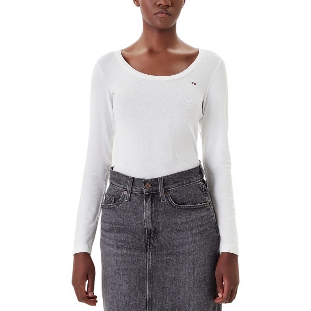 TOMMY JEANS REG SOFT RIB ESSENTIAL LS ΜΠΛΟΥΖΑ ΓΥΝΑΙΚΕΙΑ OFF WHITE