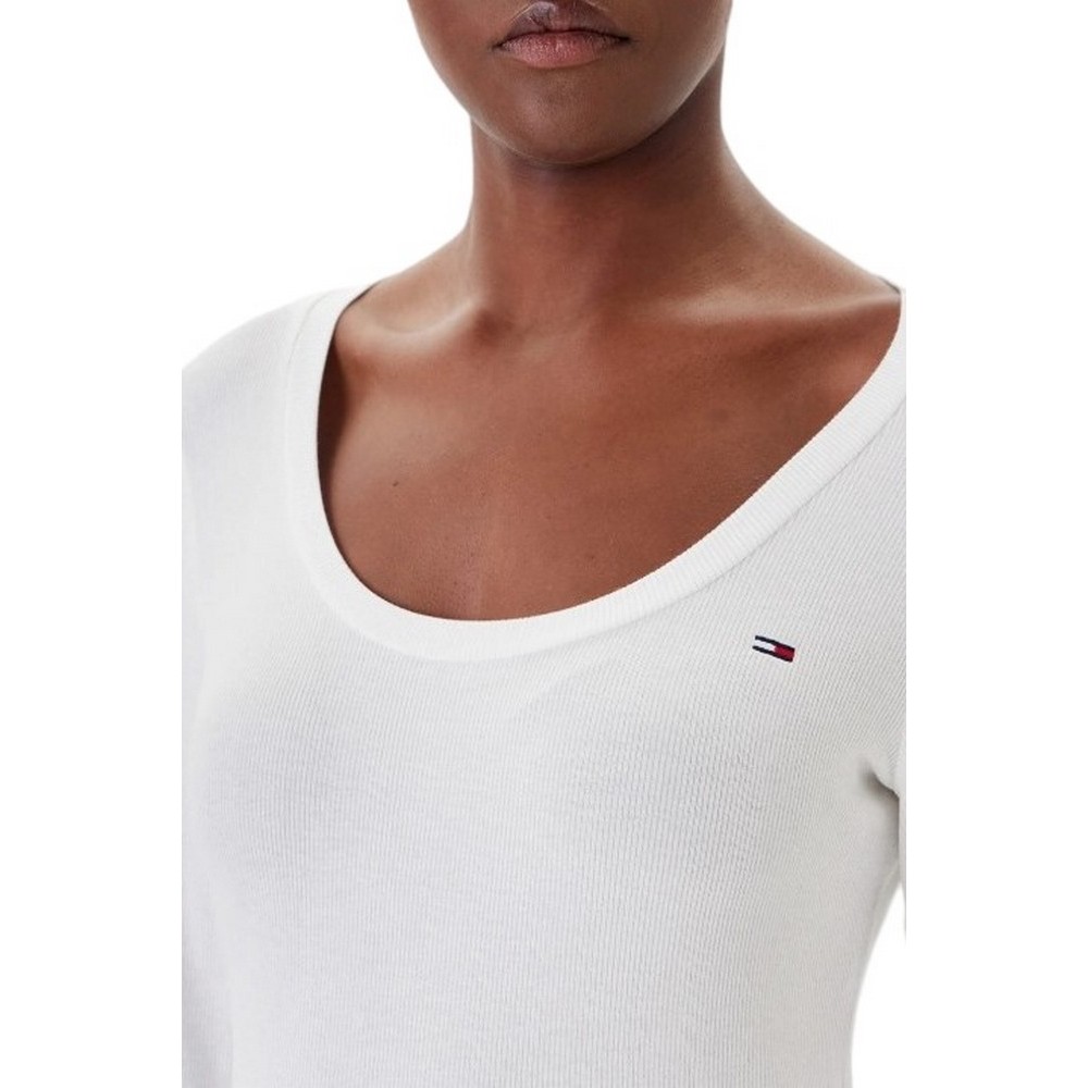 TOMMY JEANS REG SOFT RIB ESSENTIAL LS ΜΠΛΟΥΖΑ ΓΥΝΑΙΚΕΙΑ OFF WHITE