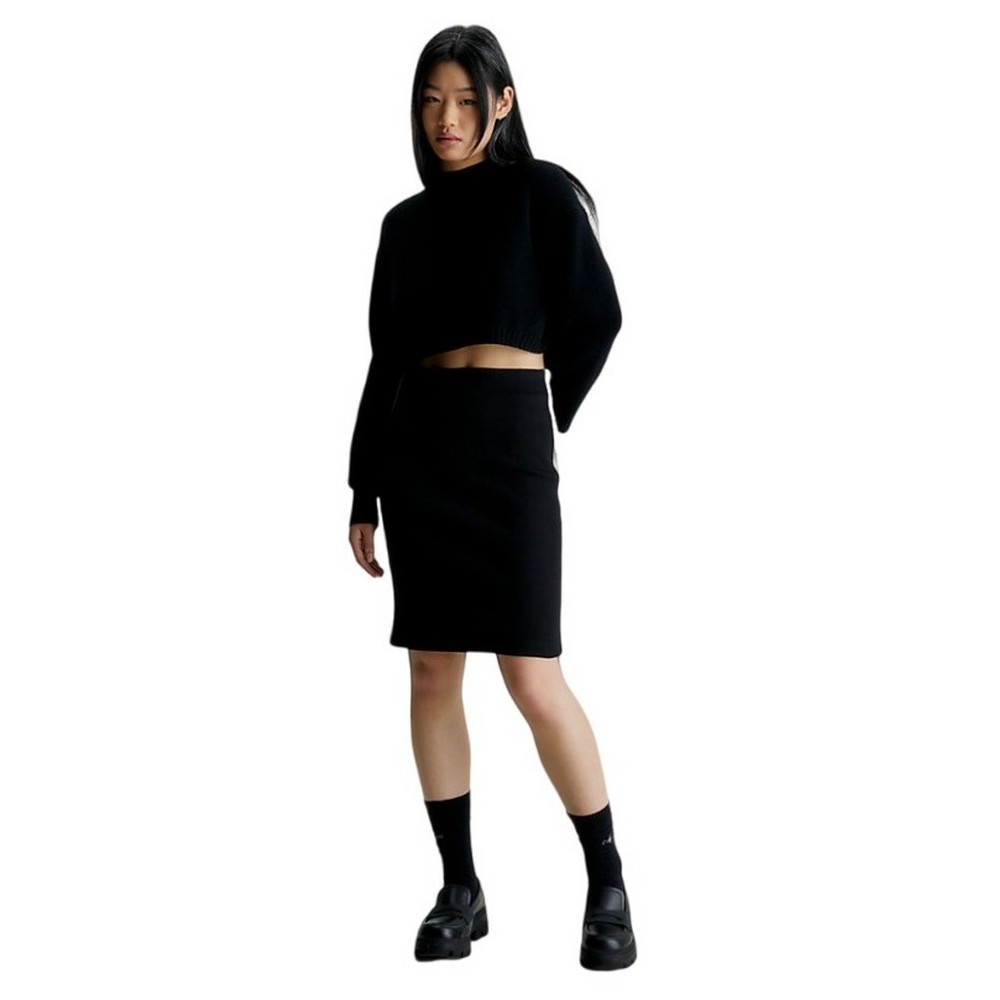 CALVIN KLEIN JEANS LOGO ELASTIC LONG RIB SKIRT ΦΟΥΣΤΑ ΓΥΝΑΙΚΕΙΑ BLACK