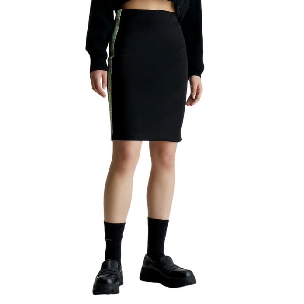 CALVIN KLEIN JEANS LOGO ELASTIC LONG RIB SKIRT ΦΟΥΣΤΑ ΓΥΝΑΙΚΕΙΑ BLACK