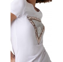 GUESS SS CN CHEETA LOGO TRIANGLE TEE T-SHIRT ΜΠΛΟΥΖΑ ΓΥΝΑΙΚΕΙΑ WHITE
