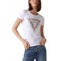 GUESS SS CN CHEETA LOGO TRIANGLE TEE T-SHIRT ΜΠΛΟΥΖΑ ΓΥΝΑΙΚΕΙΑ WHITE