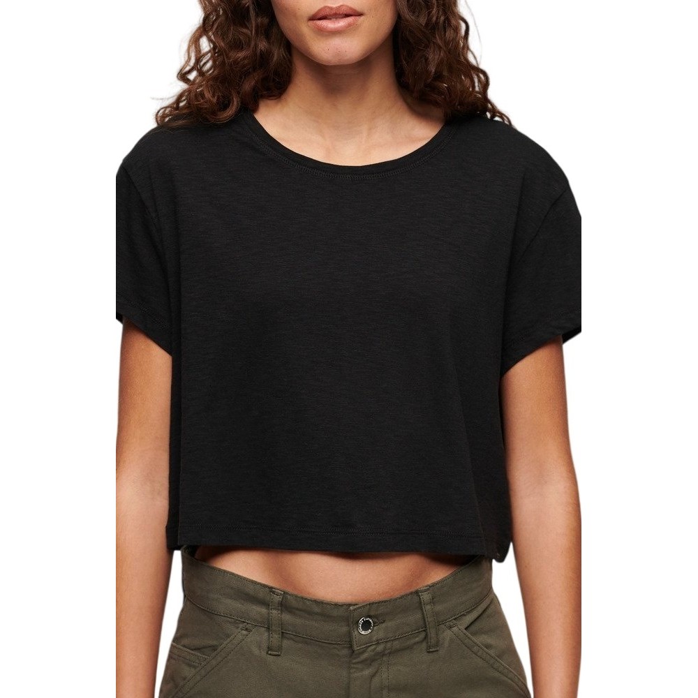 SUPERDRY SLOUCHY CROPPED T-SHIRT ΜΠΛΟΥΖΑ ΓΥΝΑΙΚΕΙΑ BLACK