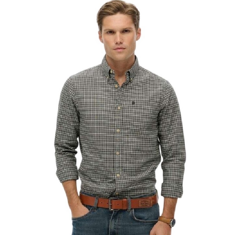 SUPERDRY D2 STUD PREMIUM CHECK OXFORD SHIRT ΠΟΥΚΑΜΙΣΟ ΑΝΔΡΙΚΟ BLACK