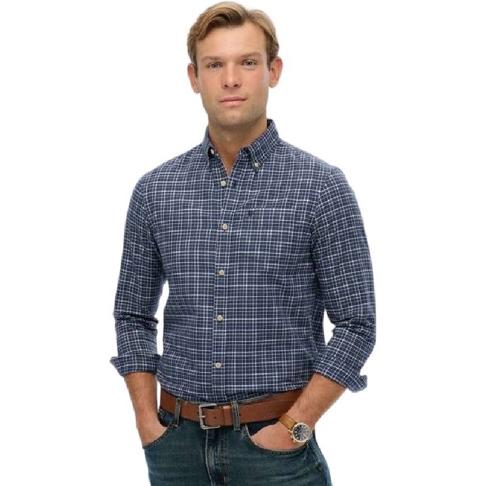 SUPERDRY D2 STUD PREMIUM CHECK OXFORD SHIRT ΠΟΥΚΑΜΙΣΟ ΑΝΔΡΙΚΟ NAVY