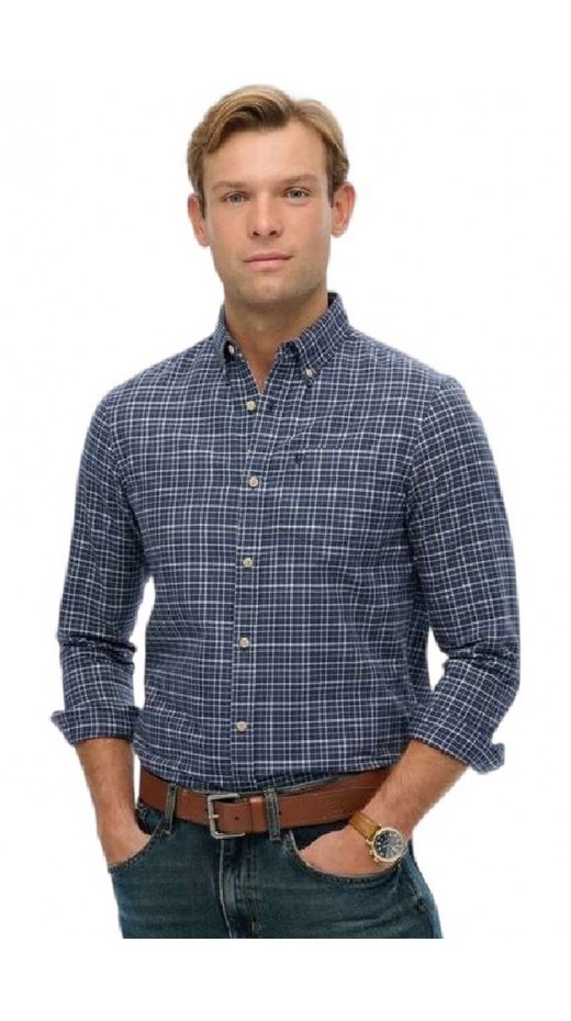 SUPERDRY D2 STUD PREMIUM CHECK OXFORD SHIRT ΠΟΥΚΑΜΙΣΟ ΑΝΔΡΙΚΟ NAVY
