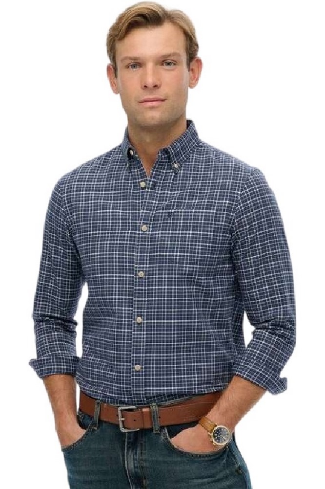 SUPERDRY D2 STUD PREMIUM CHECK OXFORD SHIRT ΠΟΥΚΑΜΙΣΟ ΑΝΔΡΙΚΟ NAVY