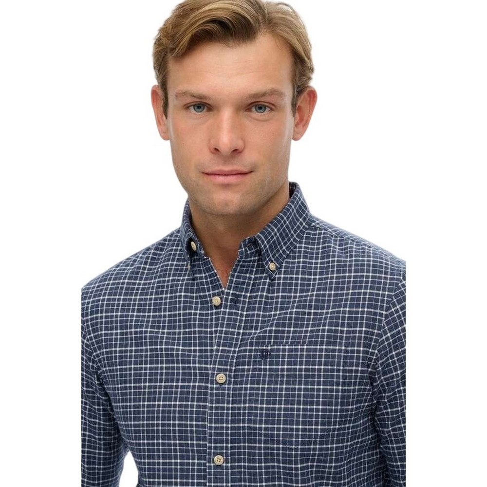 SUPERDRY D2 STUD PREMIUM CHECK OXFORD SHIRT ΠΟΥΚΑΜΙΣΟ ΑΝΔΡΙΚΟ NAVY