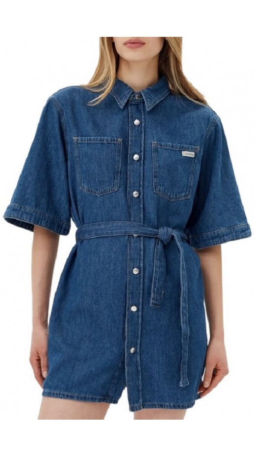 CALVIN KLEIN JEANS LINEN BOXY BELTED SHIRT DRESS ΦΟΡΕΜΑ ΓΥΝΑΙΚΕΙΟ BLUΕ DENIM