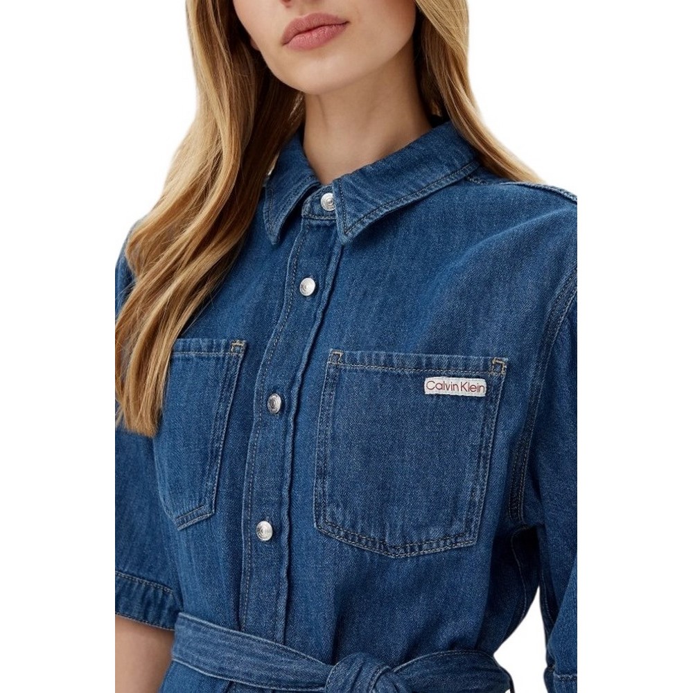 CALVIN KLEIN JEANS LINEN BOXY BELTED SHIRT DRESS ΦΟΡΕΜΑ ΓΥΝΑΙΚΕΙΟ BLUΕ DENIM