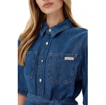 CALVIN KLEIN JEANS LINEN BOXY BELTED SHIRT DRESS ΦΟΡΕΜΑ ΓΥΝΑΙΚΕΙΟ BLUΕ DENIM