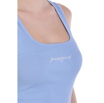 GUESS JEANS TANK TOP SLIM RIB EMBRO ΤΟΠ  ΓΥΝΑΙΚΕΙΟ BLUE
