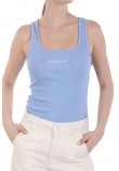 GUESS JEANS TANK TOP SLIM RIB EMBRO ΤΟΠ  ΓΥΝΑΙΚΕΙΟ BLUE