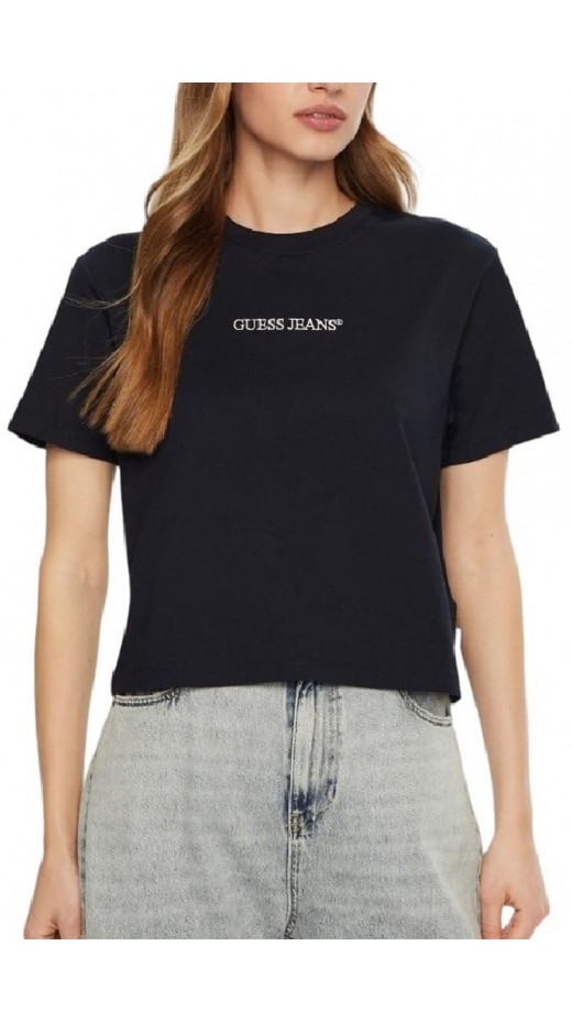 GUESS JEANS SS CN BOXY EMBRO LOGO TEE ΜΠΛΟΥΖΑ ΓΥΝΑΙΚΕΙΑ DARK NAVY