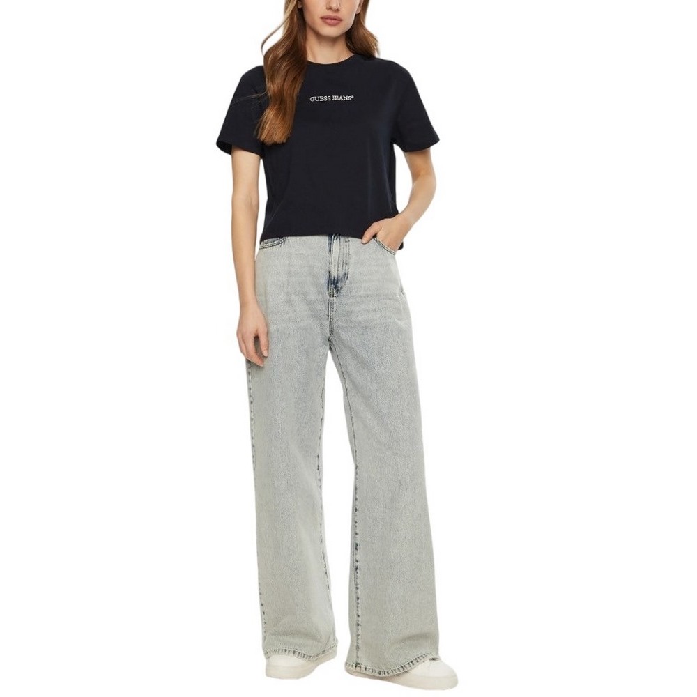 GUESS JEANS SS CN BOXY EMBRO LOGO TEE ΜΠΛΟΥΖΑ ΓΥΝΑΙΚΕΙΑ DARK NAVY